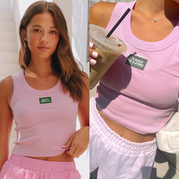 Daily Drills Logo Ribbed Tank Pink - Picture 1 of 8